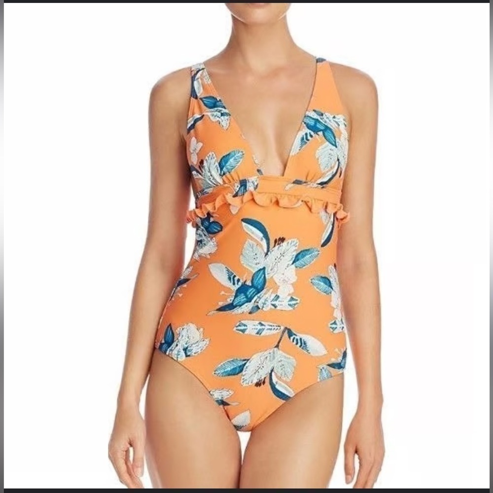 MINKPINK Orange Enchanted Forest Frill Floral One-Piece Swimsuit Size Small - Picture 4 of 16